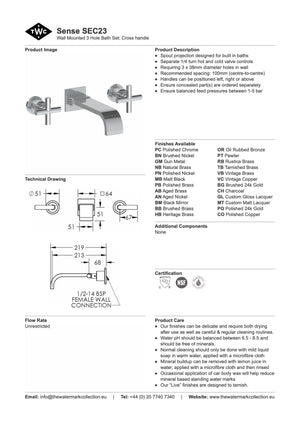 The Watermark Collection Bath Taps Polished Chrome The Watermark Collection Sense Wall Mounted 3 Hole Bath Set | Cross Handle