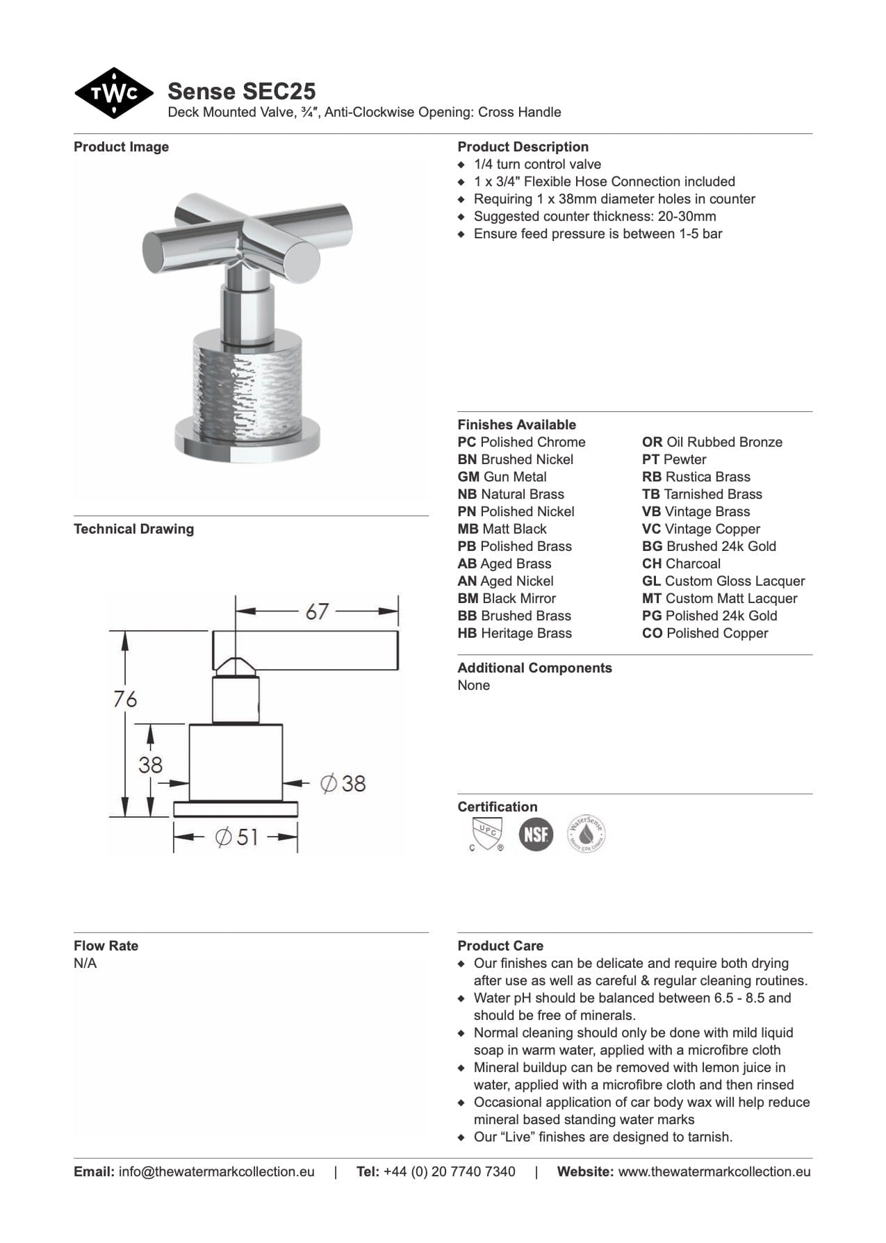 The Watermark Collection Mixer Polished Chrome The Watermark Collection Sense Hob Mounted Mixer Clockwise Opening | Cross Handle