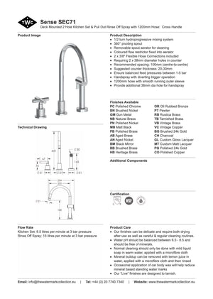 The Watermark Collection Kitchen Taps Polished Chrome The Watermark Collection Sense 2 Hole Kitchen Set with Seperate Pull Out Rinse Spray | Cross Handle