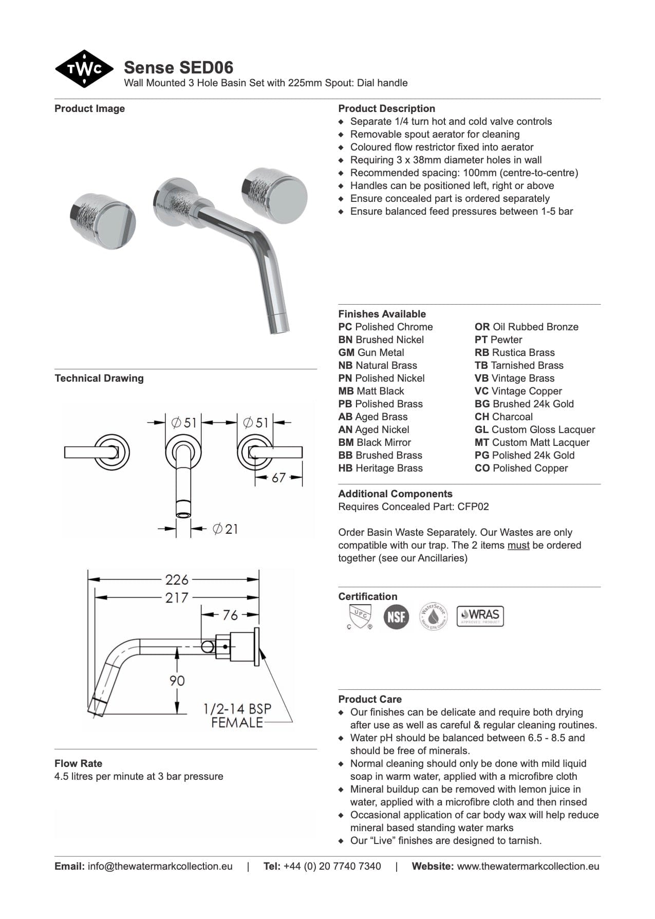 The Watermark Collection Basin Taps Polished Chrome The Watermark Collection Sense Wall Mounted 3 Hole Basin Set | Dial Handle