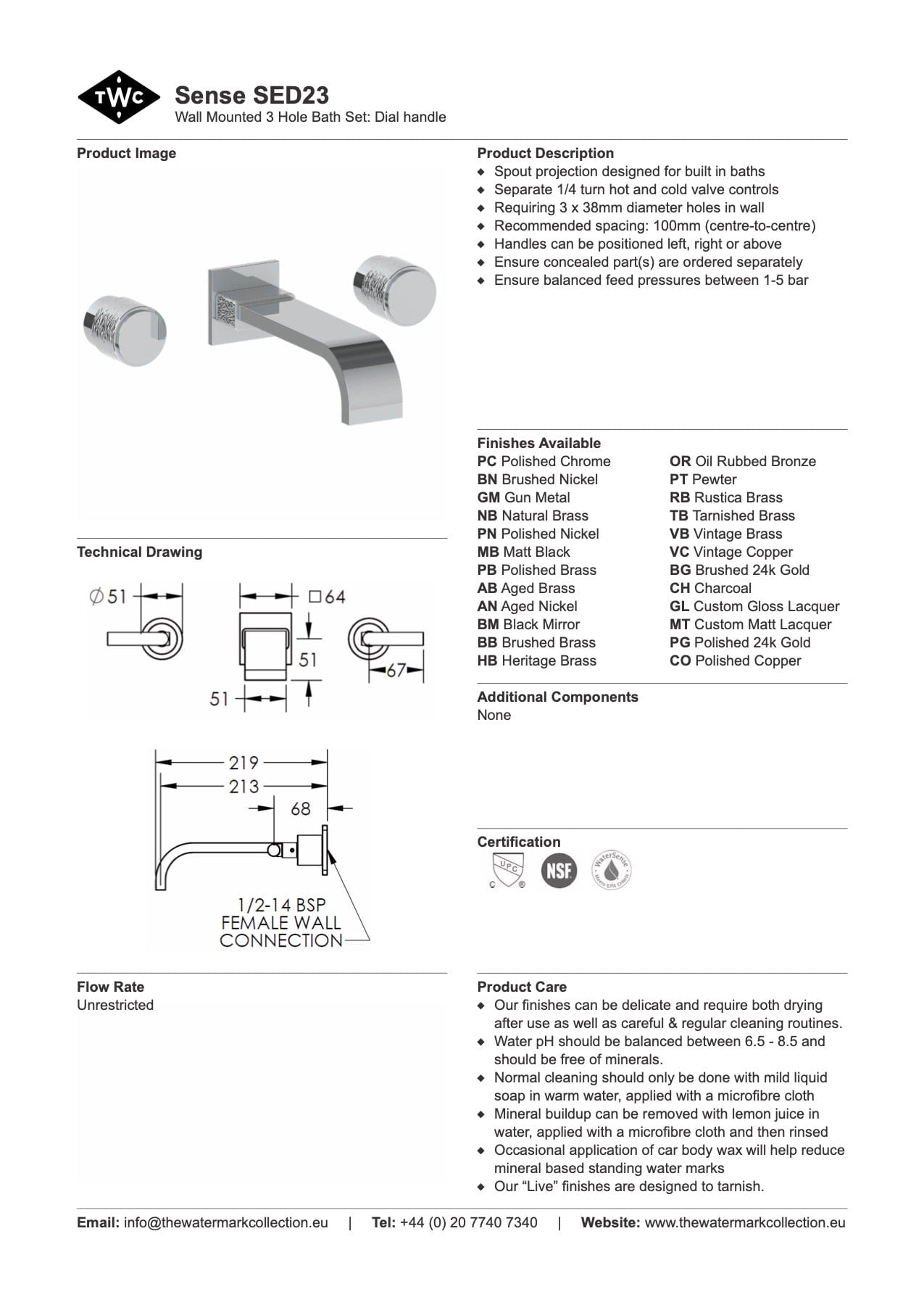The Watermark Collection Bath Taps Polished Chrome The Watermark Collection Sense Wall Mounted 3 Hole Bath Set | Dial Handle