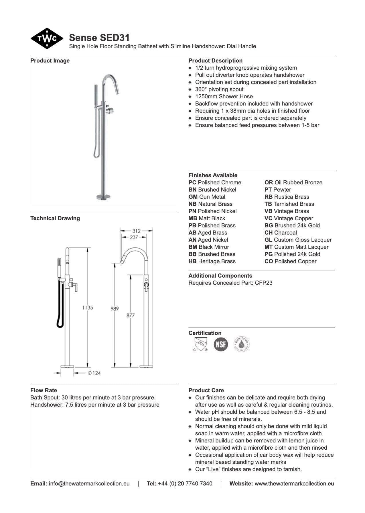 The Watermark Collection Freestanding Bath Fillers Polished Chrome The Watermark Collection Sense Single Freestanding Bath Set with Slimline Hand Shower | Dial Handle