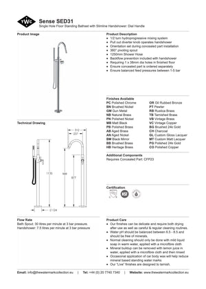 The Watermark Collection Freestanding Bath Fillers Polished Chrome The Watermark Collection Sense Single Freestanding Bath Set with Slimline Hand Shower | Dial Handle