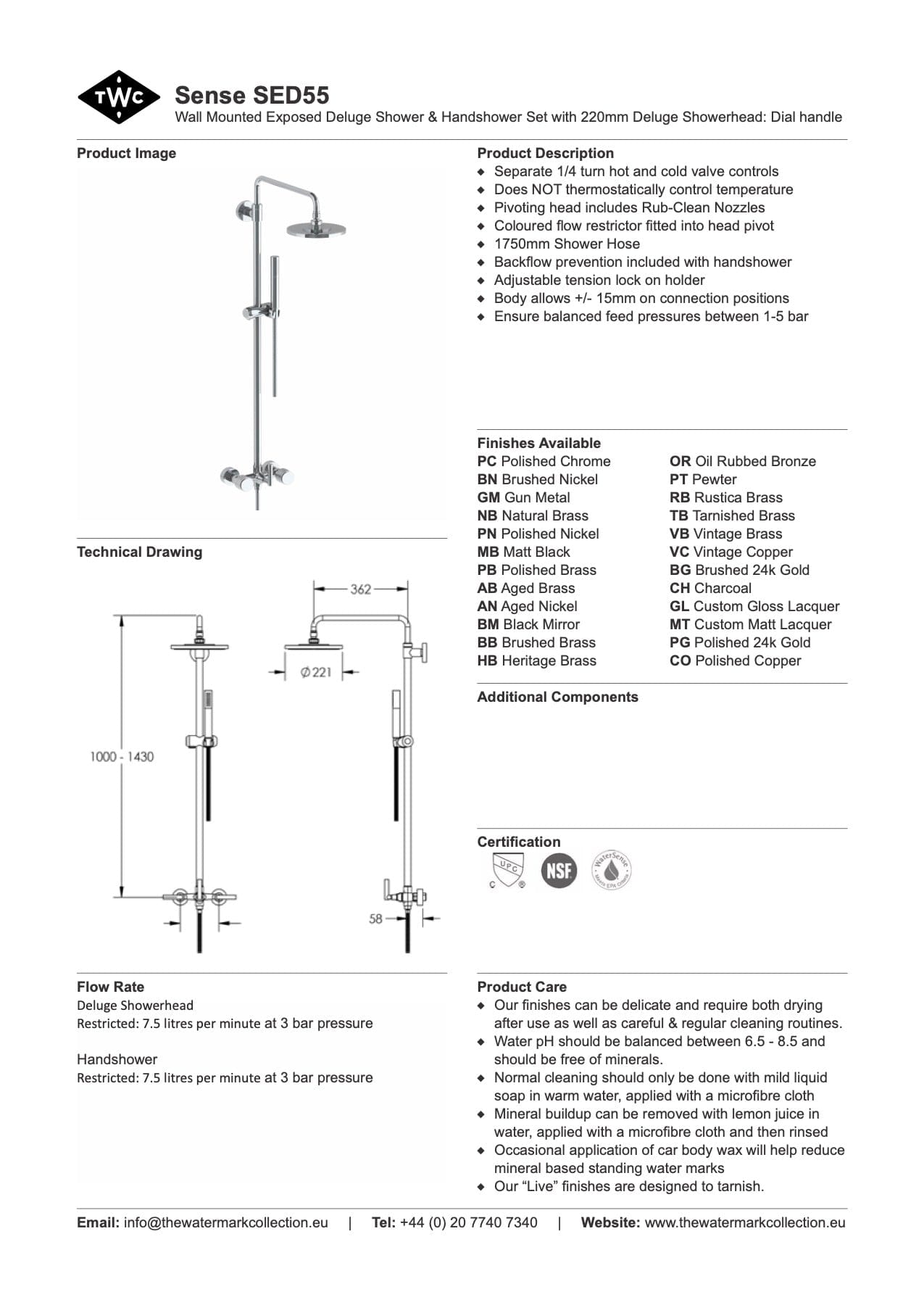 The Watermark Collection Showers Polished Chrome The Watermark Collection Sense Exposed Deluge Shower & Hand Shower Set | Dial Handle