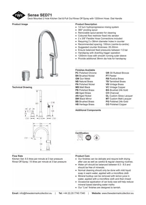 The Watermark Collection Kitchen Taps Polished Chrome The Watermark Collection Sense 2 Hole Kitchen Set with Seperate Pull Out Rinse Spray | Dial Handle