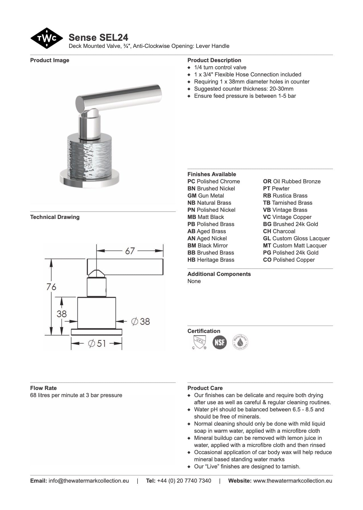 The Watermark Collection Mixer Polished Chrome The Watermark Collection Sense Hob Mounted Mixer Anti-Clockwise Opening | Lever Handle