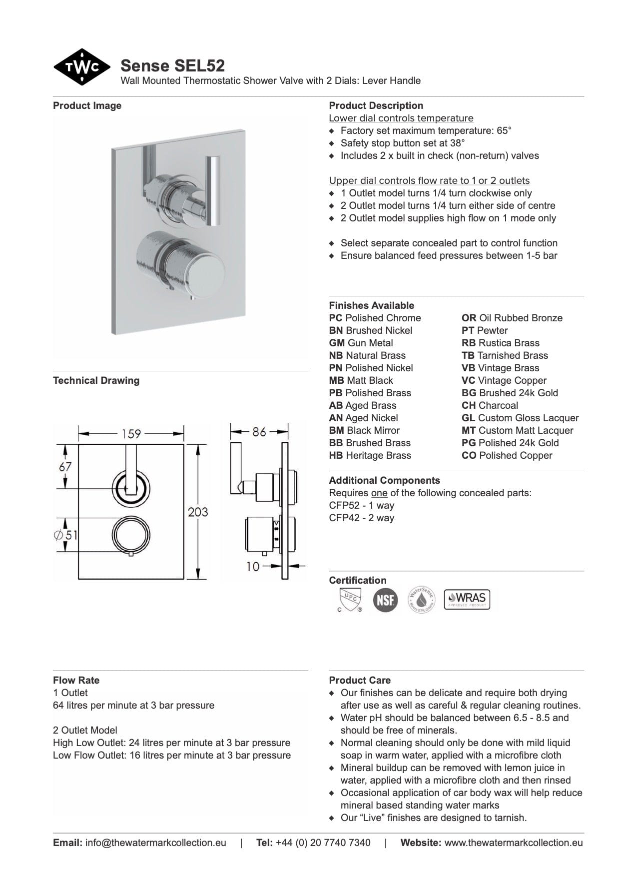 The Watermark Collection Mixer The Watermark Collection Sense Thermostatic Shower Mixer with Diverter | Lever Handle