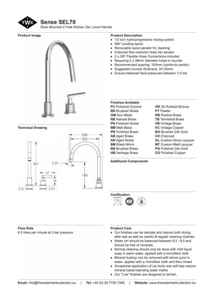 The Watermark Collection Kitchen Taps Polished Chrome The Watermark Collection Sense 2 Hole Kitchen Set | Lever Handle