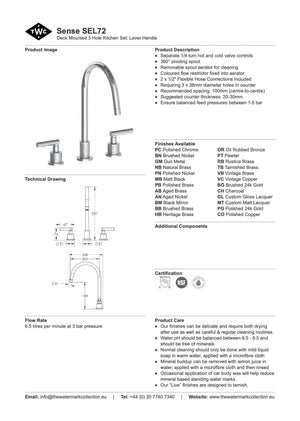 The Watermark Collection Kitchen Taps Polished Chrome The Watermark Collection Sense 3 Hole Kitchen Set | Lever Handle