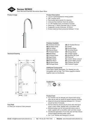 The Watermark Collection Basin Taps Polished Chrome The Watermark Collection Sense Extended Monoblock Basin Mixer