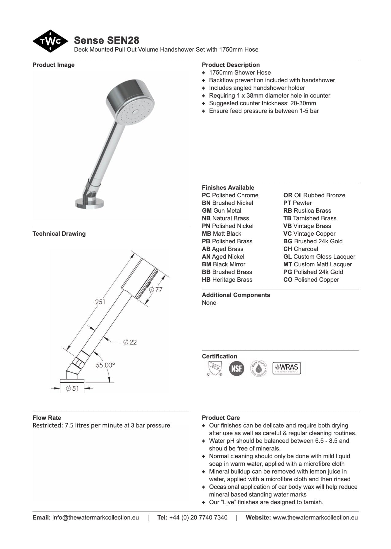 The Watermark Collection Showers Polished Chrome The Watermark Collection Sense Hob Mounted Pull Out Volume Hand Shower