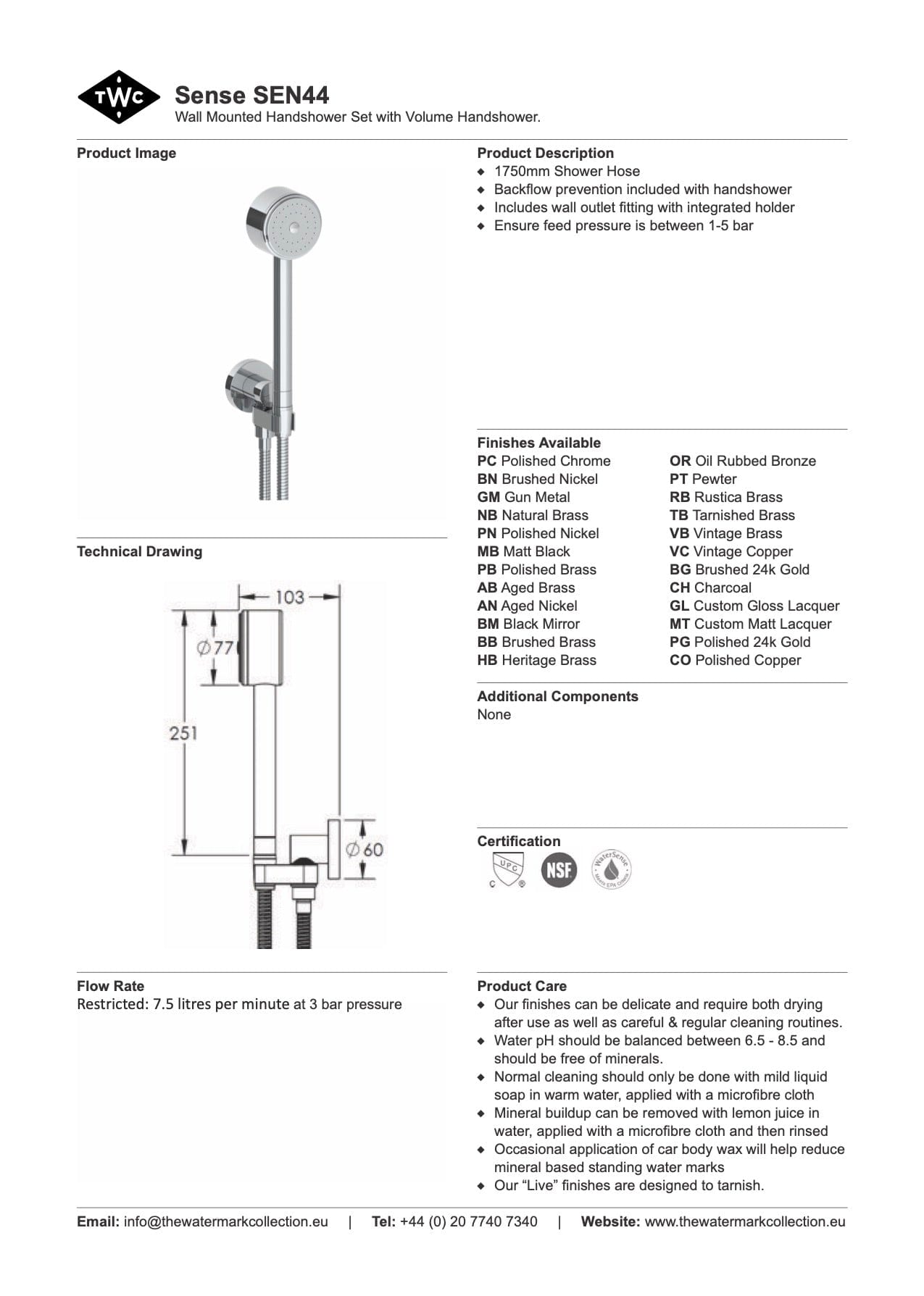 The Watermark Collection Showers Polished Chrome The Watermark Collection Sense Volume Hand Shower