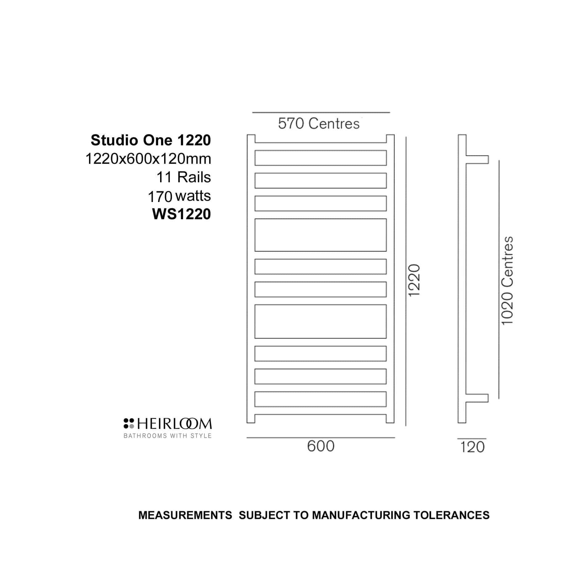 Heirloom Heated Towel Rail Heirloom Studio 1 1220 Heated Towel Ladder | Brushed Stainless