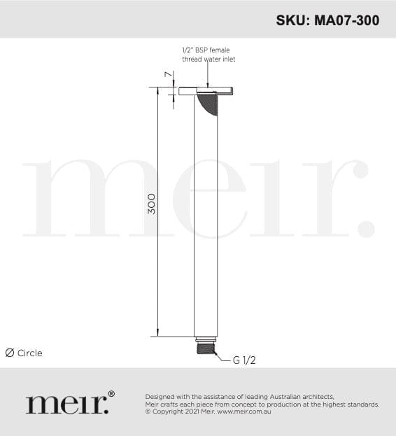 Meir Showers Meir Round Ceiling Shower Arm 300mm | Champagne