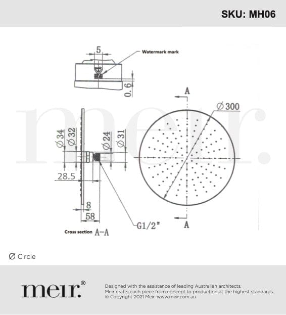 Meir Showers Meir Round Shower Rose 300mm | Matte Black