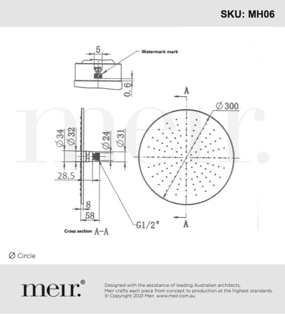 Meir Showers Meir Round Shower Rose 300mm | Tiger Bronze