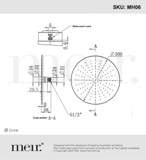 Meir Showers Meir Round Shower Rose 300mm | Champagne