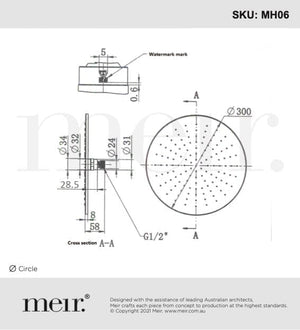 Meir Showers Meir Round Shower Rose 300mm | Shadow