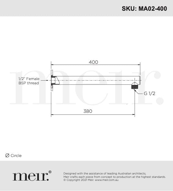 Meir Showers Meir Round Wall Shower Straight Arm 400mm | Chrome