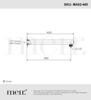 Meir Showers Meir Round Wall Shower Straight Arm 400mm | Chrome