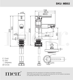 Meir Basin Taps Meir Round Basin Mixer with Straight Spout | Shadow