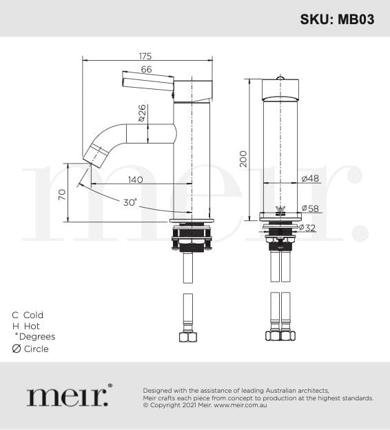 Meir Basin Taps Meir Round Basin Mixer with Curved Spout | Chrome