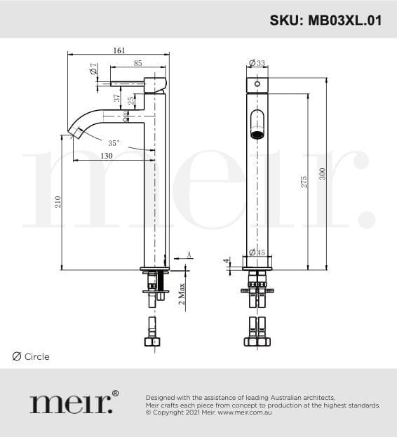 Meir Basin Taps Meir Round Piccola Tall Basin Mixer with Curved Spout | Matte Black