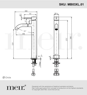 Meir Basin Taps Meir Round Piccola Tall Basin Mixer with Curved Spout | Chrome