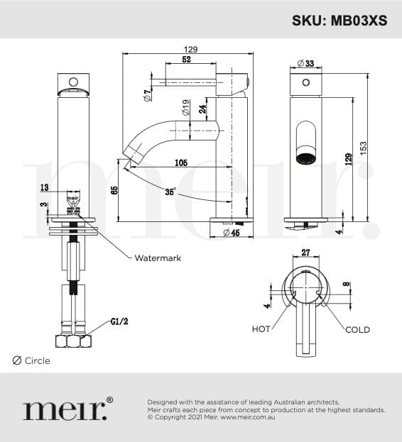 Meir Basin Taps Meir Round Piccola Basin Mixer with Curved Spout | Shadow