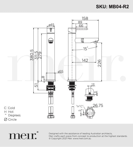 Meir Basin Taps Meir Round Tall Basin Mixer | Brushed Nickel