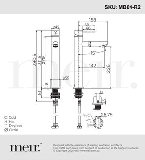 Meir Basin Taps Meir Round Tall Basin Mixer | Brushed Nickel