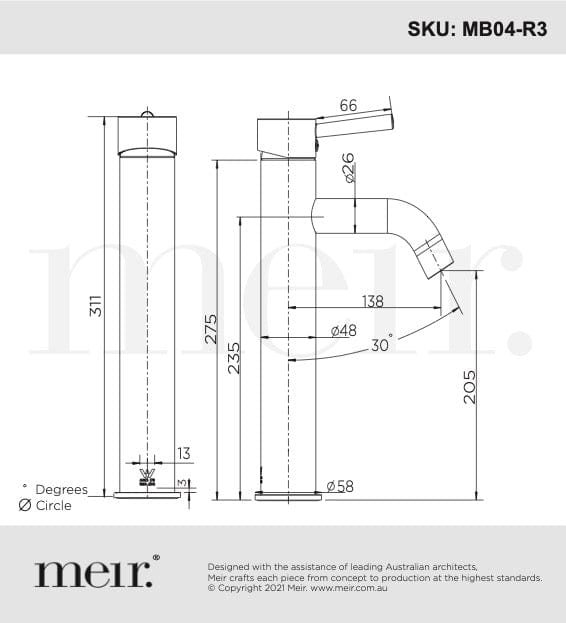 Meir Basin Taps Meir Round Tall Basin Mixer with Curved Spout | Matte Black