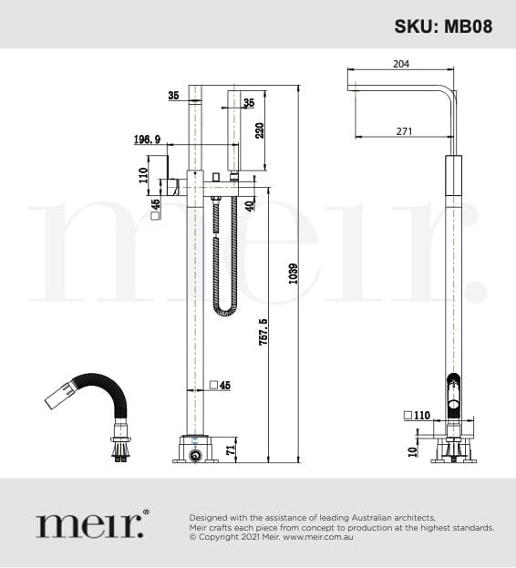 Meir Freestanding Bath Fillers Meir Square Freestanding Bath Spout & Hand Shower | Matte Black