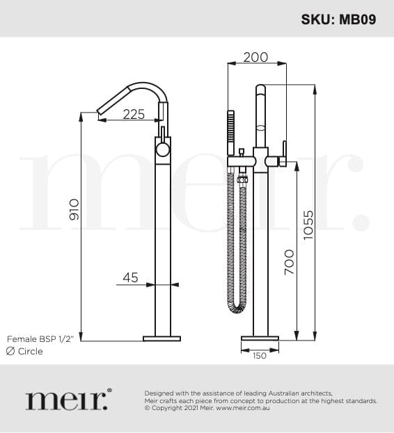 Meir Freestanding Bath Fillers Meir Round Freestanding Bath Spout & Hand Shower | Shadow