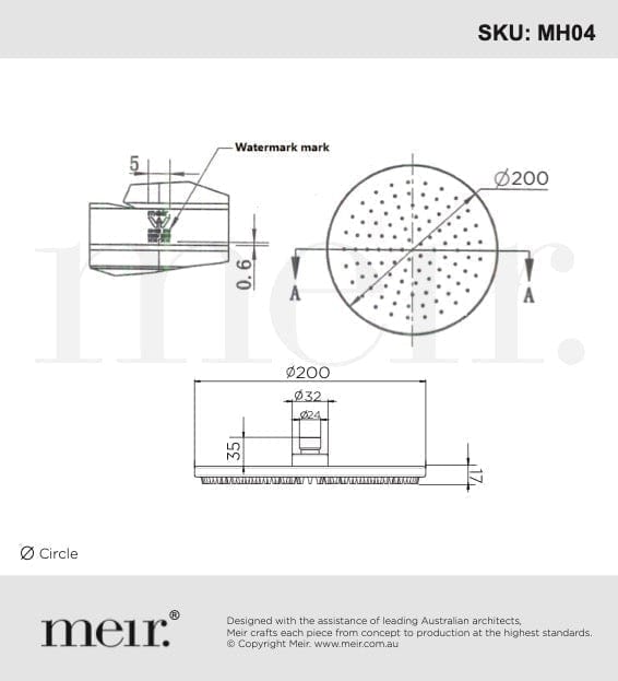 Meir Showers Meir Round Shower Rose 200mm | Brushed Nickel