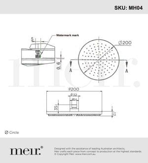 Meir Showers Meir Round Shower Rose 200mm | Brushed Nickel