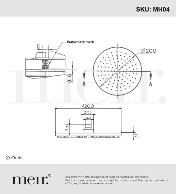 Meir Showers Meir Round Shower Rose 200mm | Matte Black