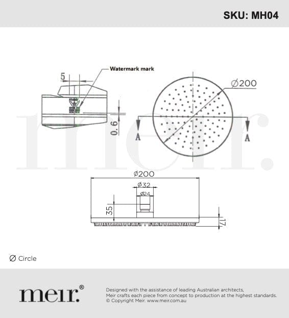 Meir Showers Meir Round Shower Rose 200mm | Shadow