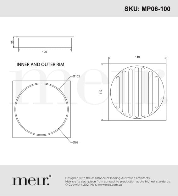 Meir Bathroom Accessories Meir Square Floor Grate Shower Drain | Shadow