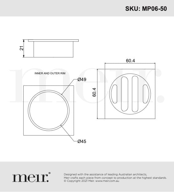 Meir Bathroom Accessories Meir Square Floor Grate Shower Drain | Shadow