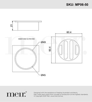 Meir Bathroom Accessories Meir Square Floor Grate Shower Drain | Shadow