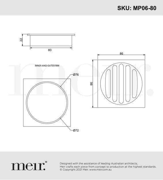 Square Floor Grate Shower Drain 50mm outlet - PVD Brushed Nickel  (MP06-50-PVDBN)