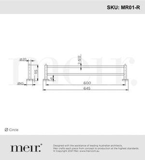 Meir Bathroom Accessories Meir Round Double Towel Rail 600mm | Matte Black