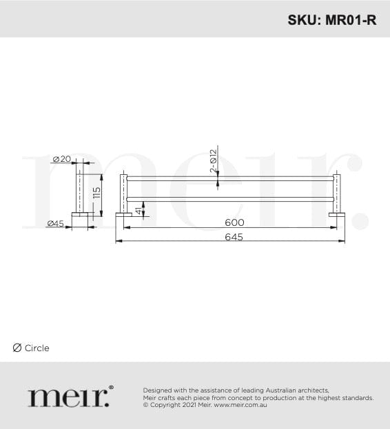 Meir Bathroom Accessories Meir Round Double Towel Rail 600mm | Shadow