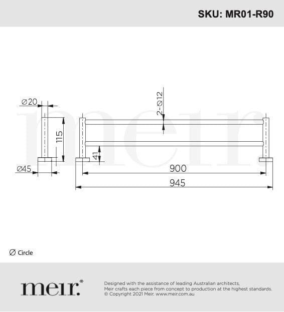 Meir Bathroom Accessories Meir Round Double Towel Rail 900mm | Matte Black