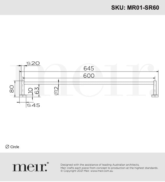 Meir Bathroom Accessories Meir Round Single Towel Rail 600mm | Matte Black