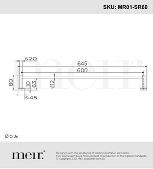 Meir Bathroom Accessories Meir Round Single Towel Rail 600mm | Brushed Nickel