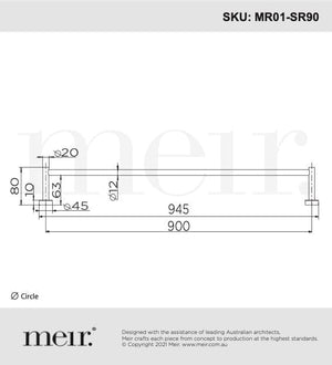 Meir Bathroom Accessories Meir Round Single Towel Rail 900mm | Chrome