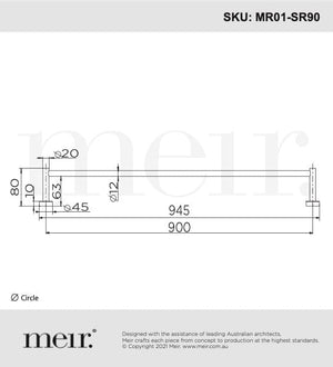 Meir Bathroom Accessories Meir Round Single Towel Rail 900mm | Brushed Nickel