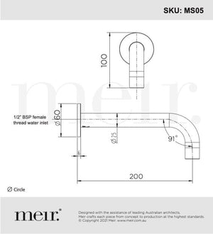 Meir Spouts Meir Round Curved Spout 200mm | Champagne